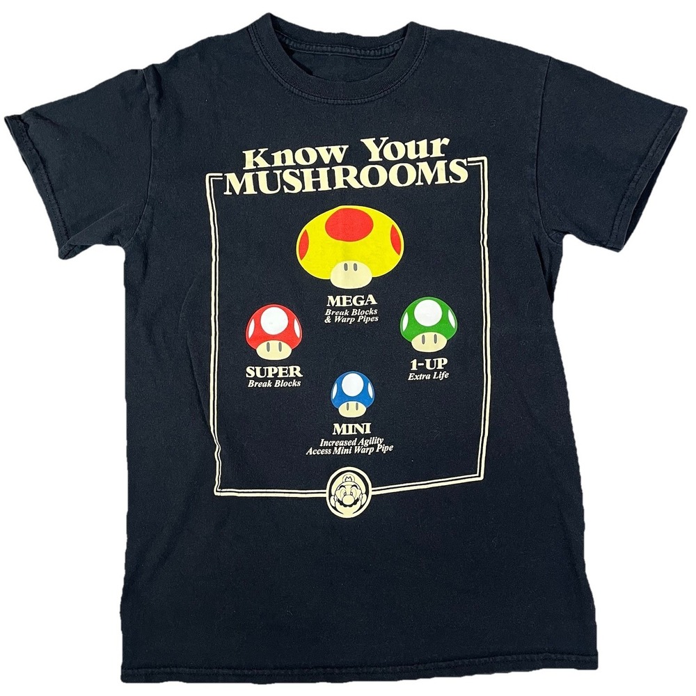 Super Mario Know Your Mushroom Graphic T-Shirt Men's Size Small Nintendo‎ Gamer